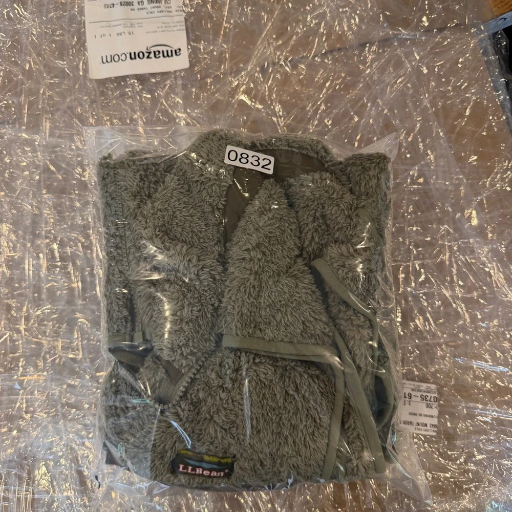 LL Bean Mens Large Mountain Classic Hi-Pile Sherpa Fleece Vest Olive Green 50826